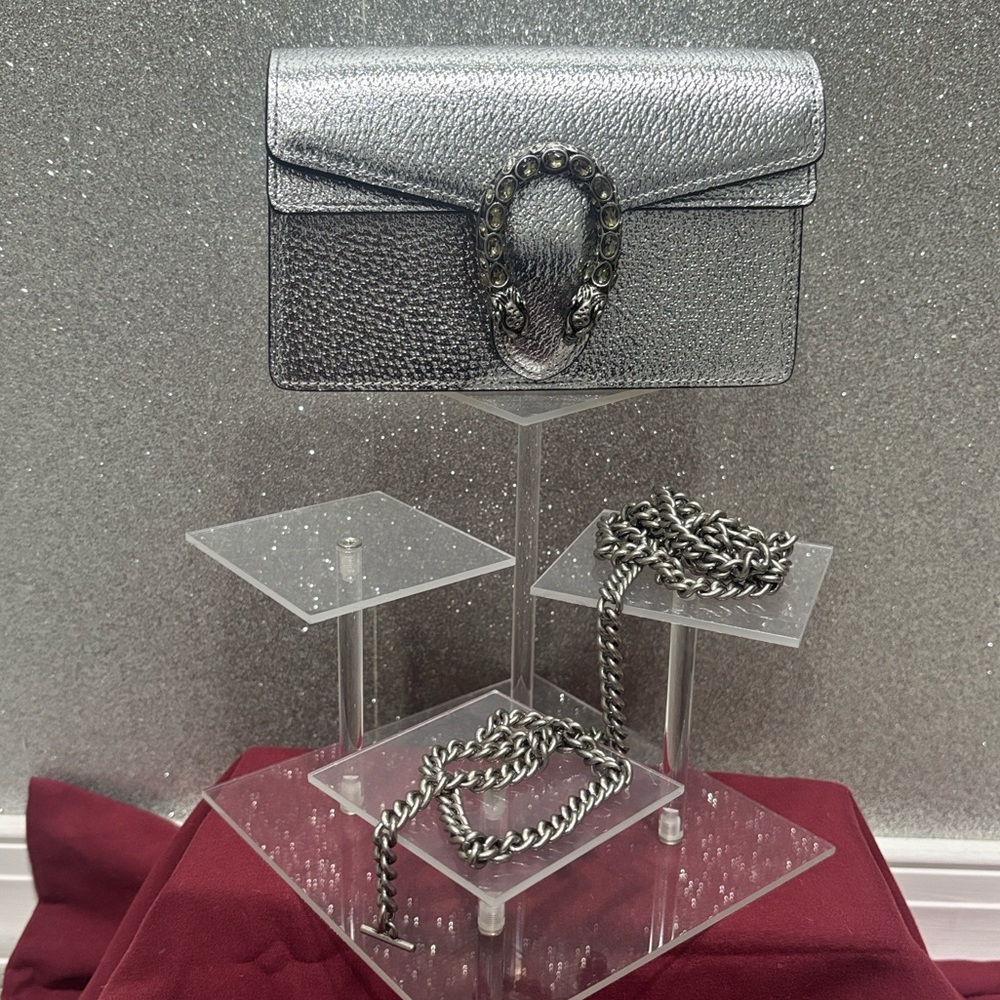 Silver Clutch with Chain Detail